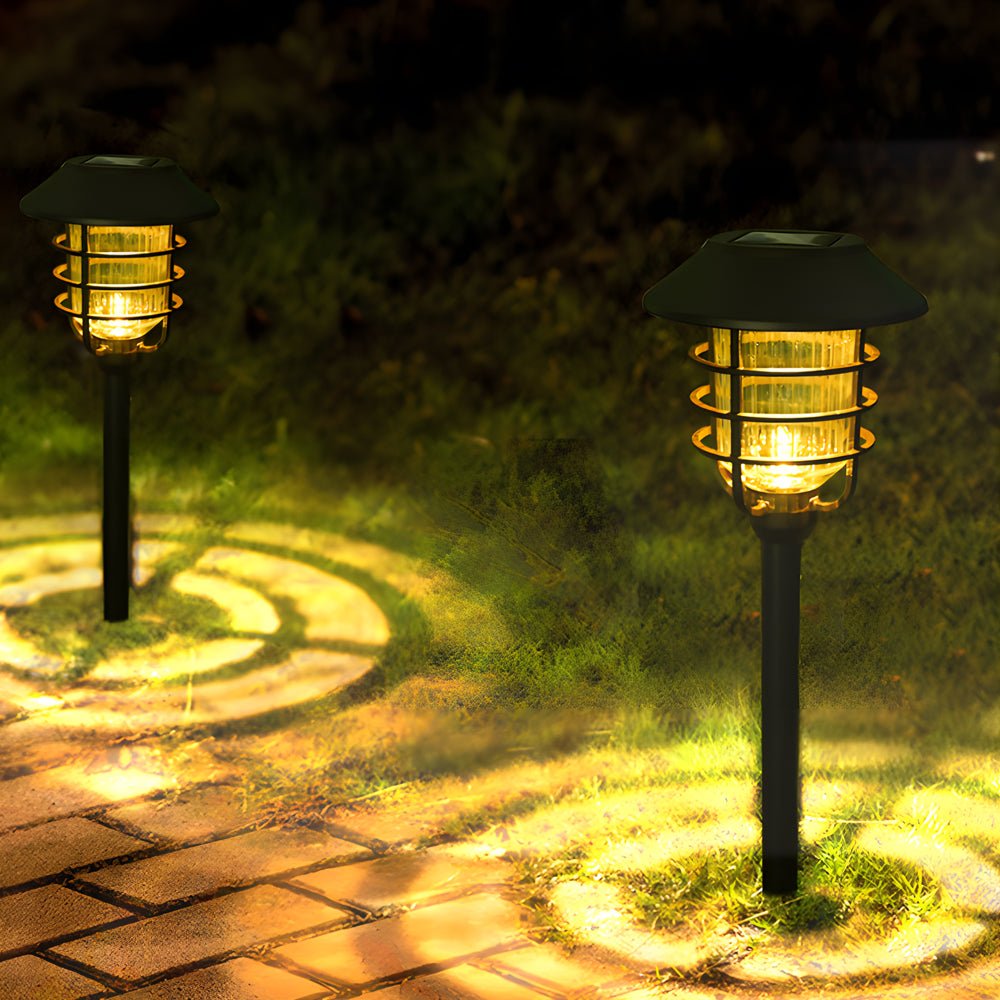 22.8-inch Solar Pathway Lights with Hat Top and Wire-Circled Lampshade - Lamp Outdoor