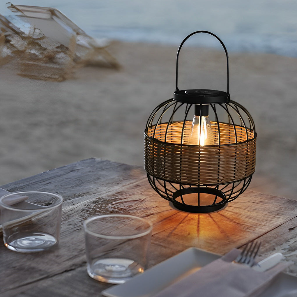 Rattan Decor Cage Shape Waterproof Intelligent Outdoor Solar Lanterns - Lamp Outdoor