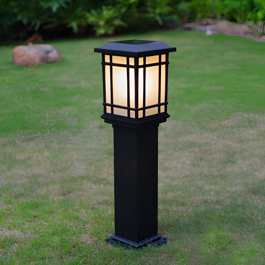 Black Solar Pathway Bollard Lights Three-Step Dimming Outdoor Lighting - Lamp Outdoor