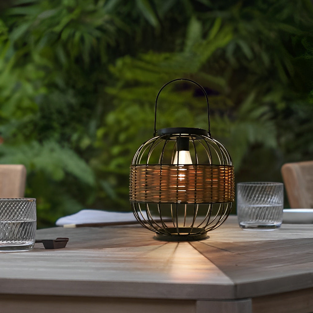 Rattan Decor Cage Shape Waterproof Intelligent Outdoor Solar Lanterns - Lamp Outdoor