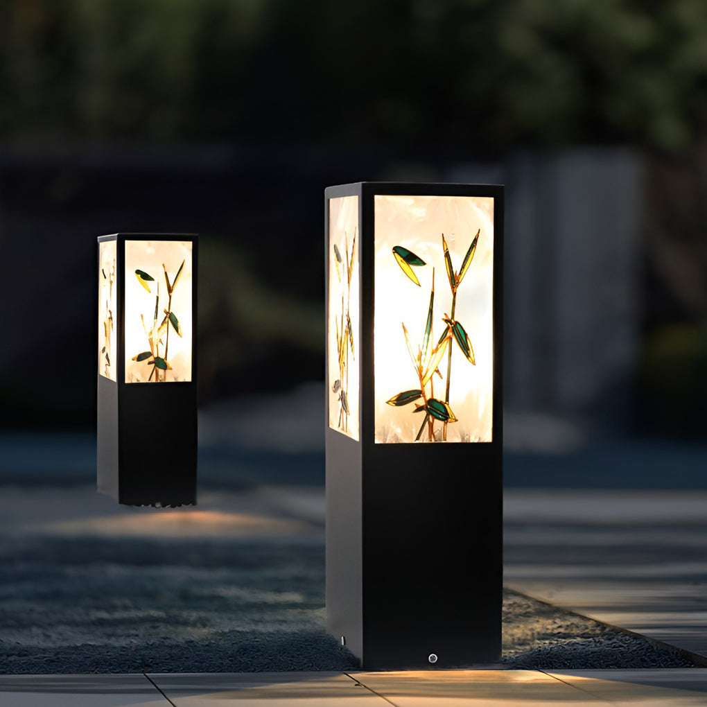 Vintage Square Solar LED Path Light Artistic Floral Landscape Bollard Lights - Lamp Outdoor