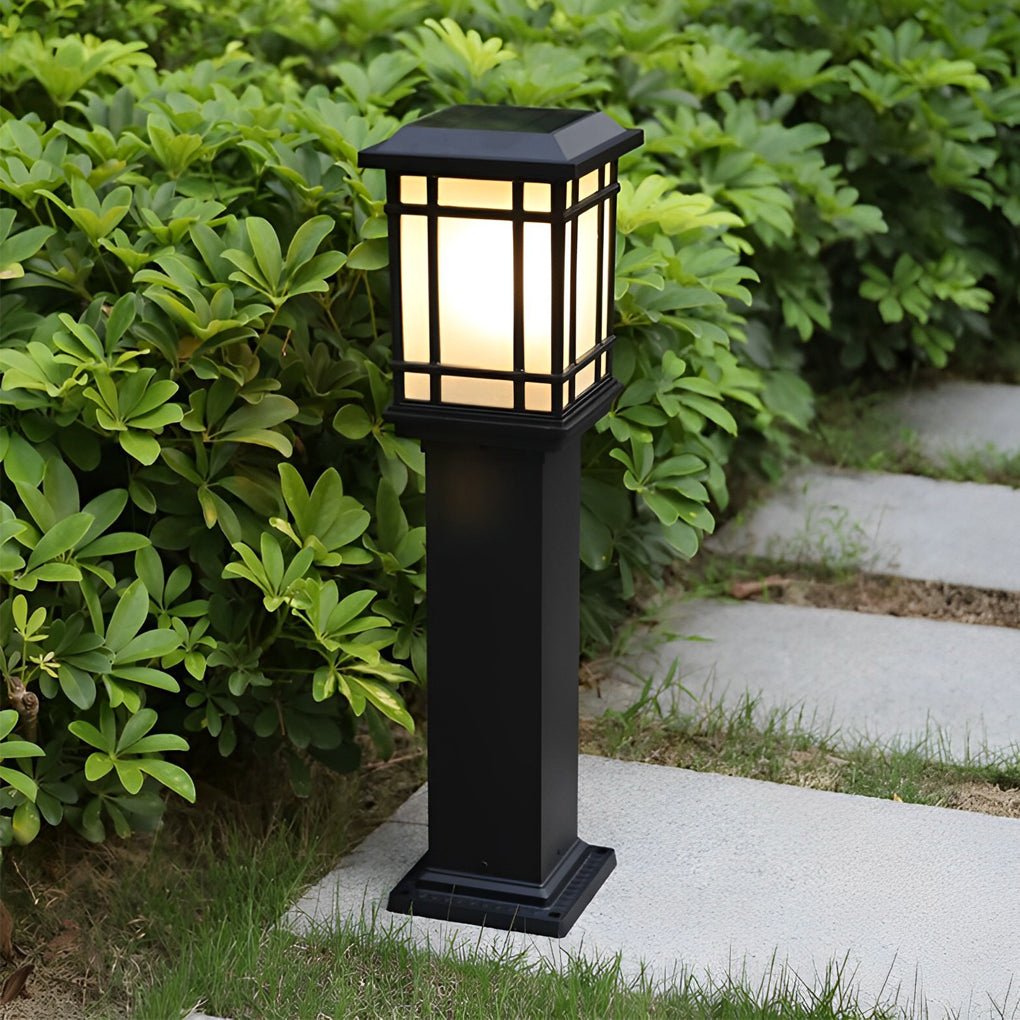 Black Solar Pathway Bollard Lights Three-Step Dimming Outdoor Lighting - Lamp Outdoor