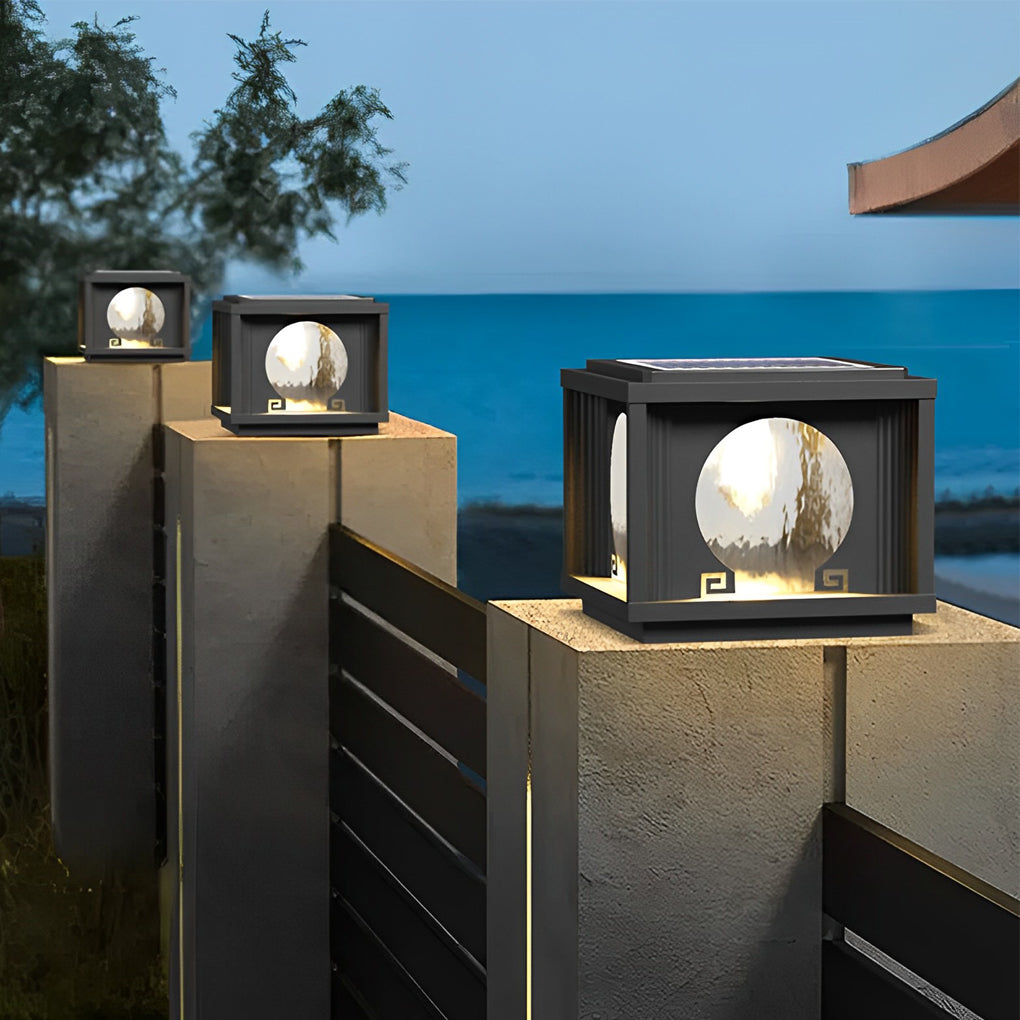 Square Round Waterproof LED Black Solar Lights Outdoor Fence Post Lamp - Lamp Outdoor