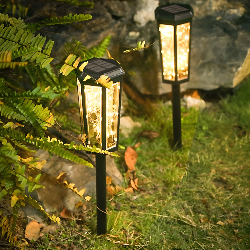 2Pcs Hexagonal LED String Lights Solar Lawn Lights With Motion Sensor - Lamp Outdoor