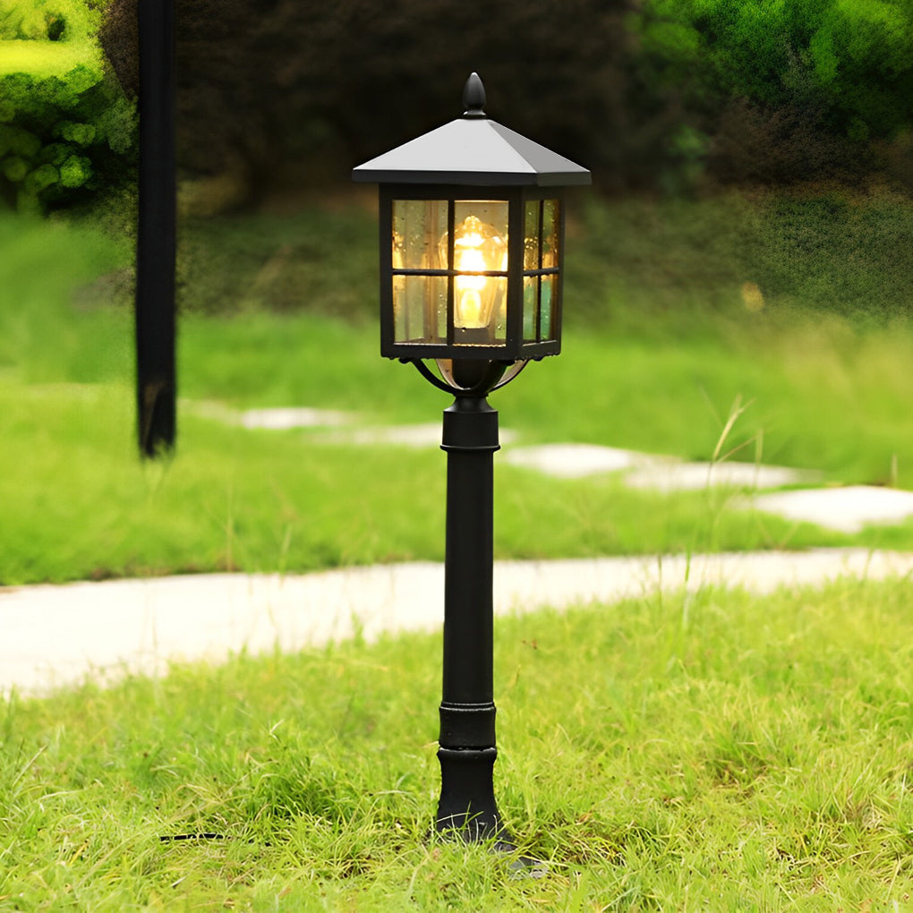 Retro Black Solar & Hardwired Outdoor Pavilion-Inspired Lawn Lamp - Lamp Outdoor