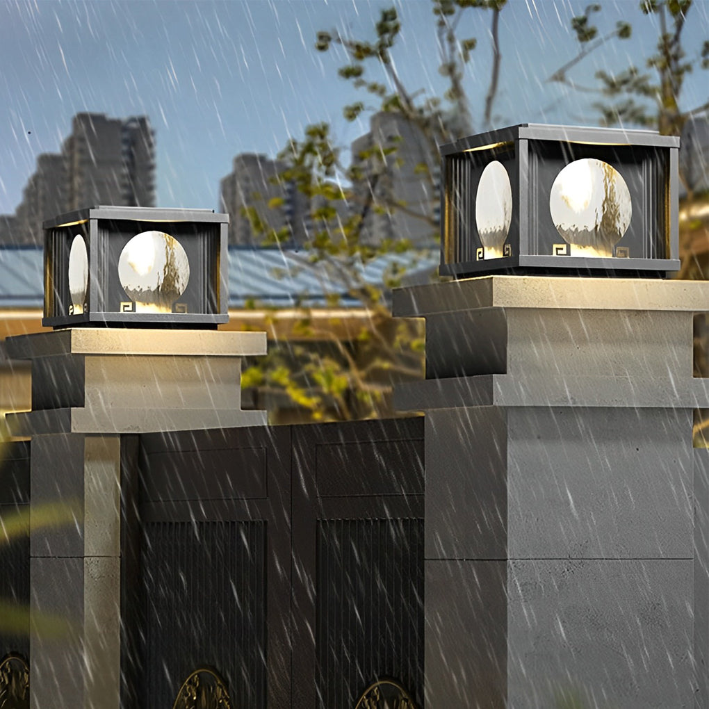 Square Round Waterproof LED Black Solar Lights Outdoor Fence Post Lamp - Lamp Outdoor