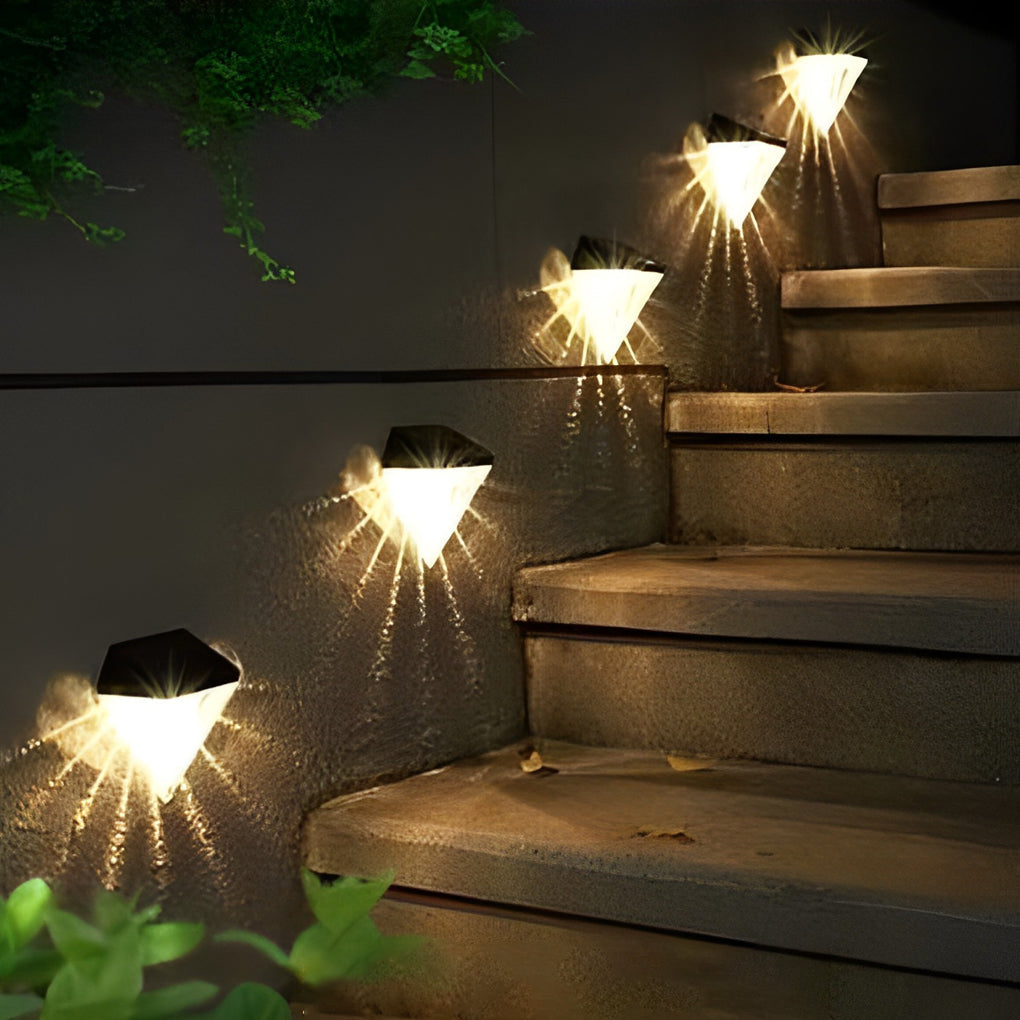 2PCS Geometric LED Waterproof Black Solar Wall Lamp Outdoor Wall Lights Fixture - Lamp Outdoor