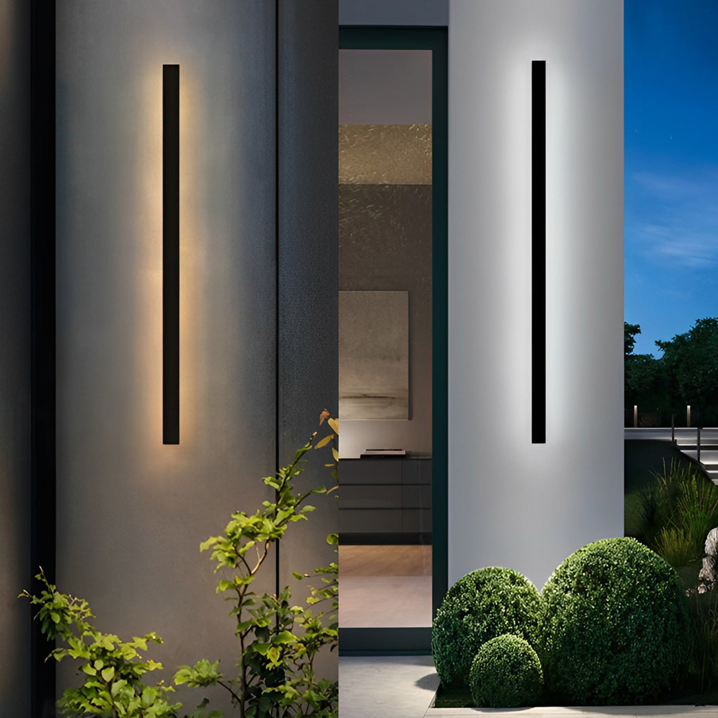 Minimalist Long Linear LED Waterproof Black Modern Solar Wall Sconce Lighting - Lamp Outdoor