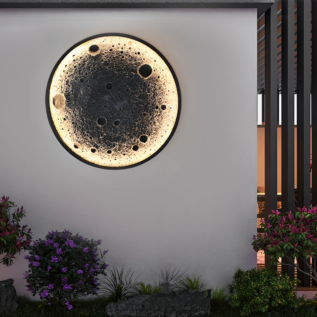 Round Moon Waterproof LED Modern Outdoor Wall Lights Fixture Wall Lamp - Lamp Outdoor