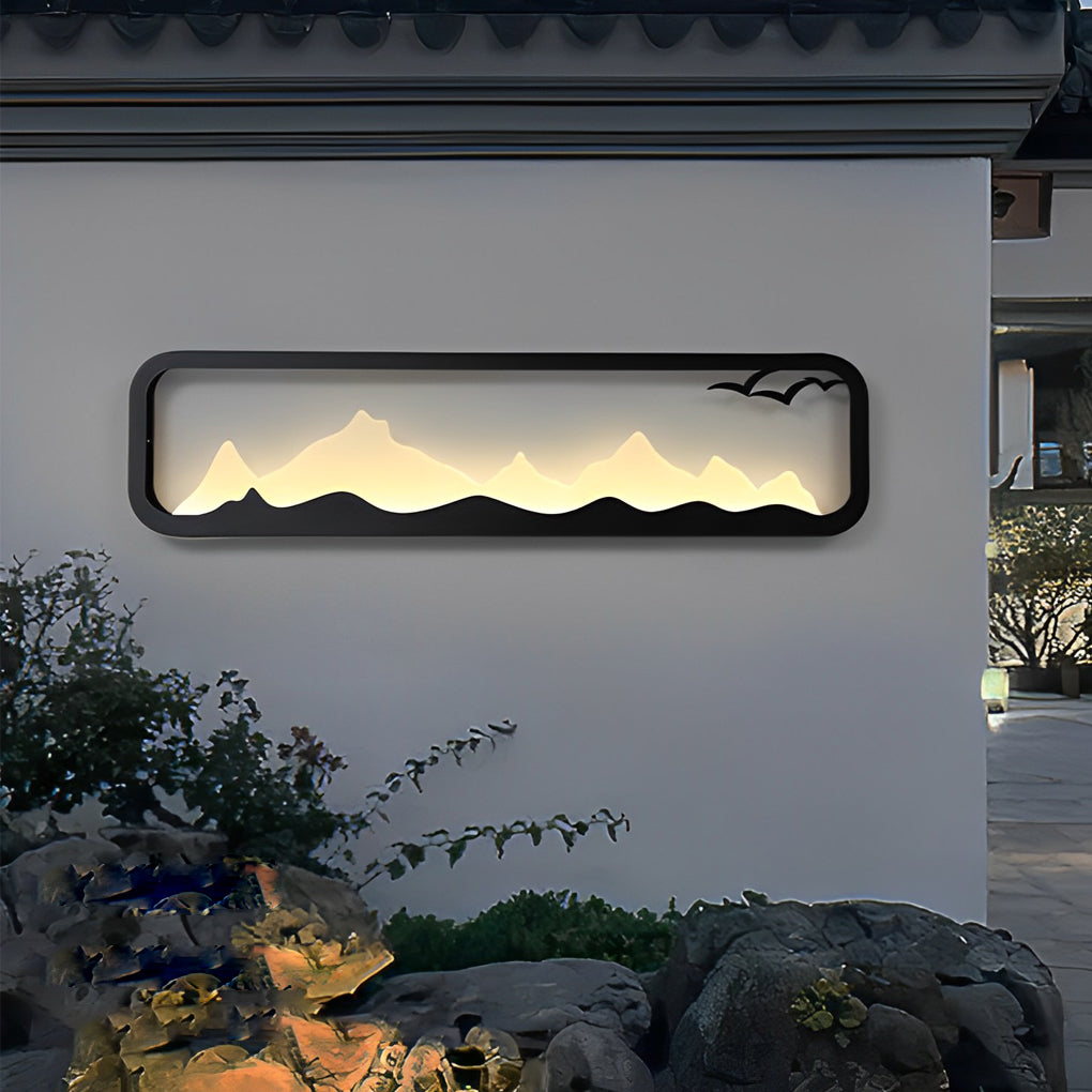 Rectangular Mountain Scenery LED Waterproof Black Outdoor Wall Lamp - Lamp Outdoor