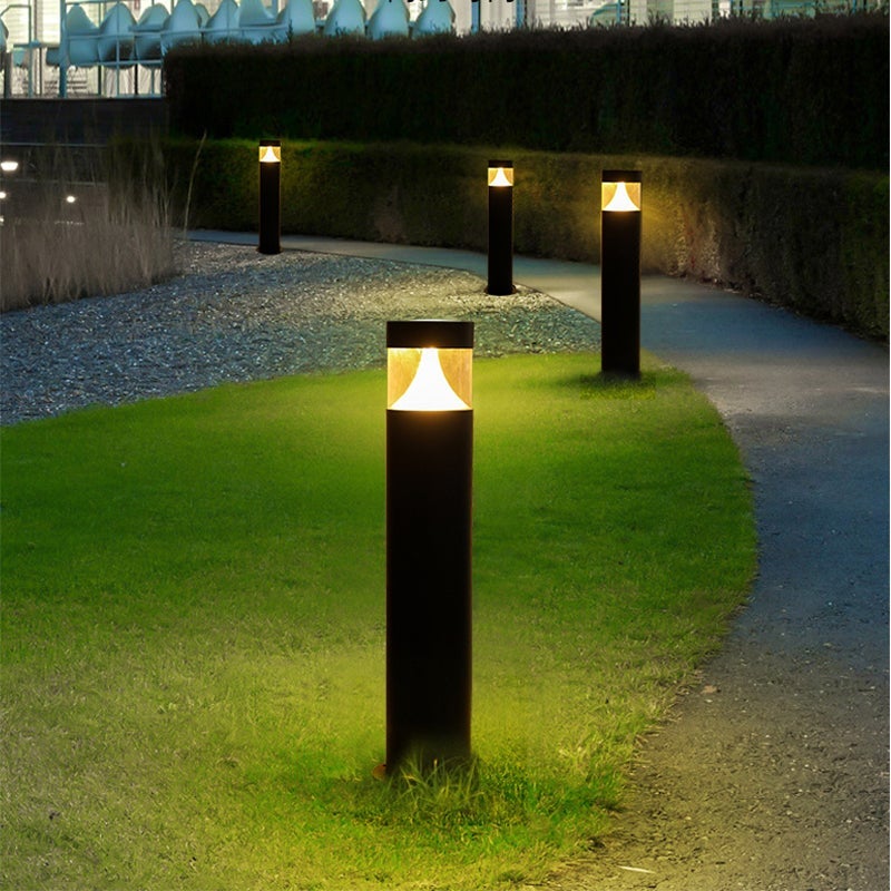 Round LED Outdoor Post Light Waterproof Black Aluminum Modern Yard Lamp - Lamp Outdoor