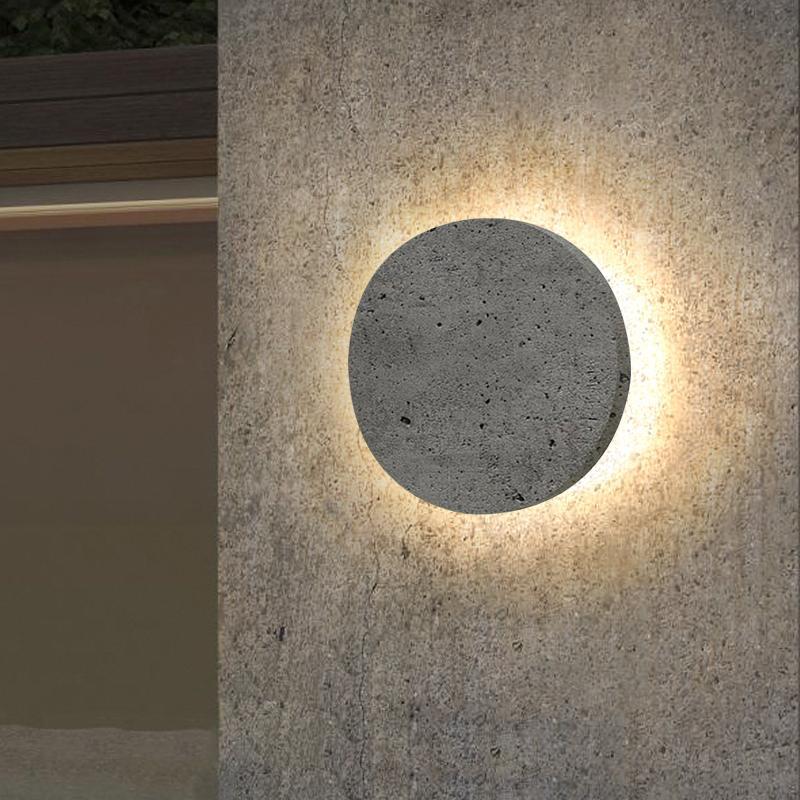 Outdoor Round Gray Concrete LED Wall Flush Lights Accent Landscape Lighting - Lamp Outdoor