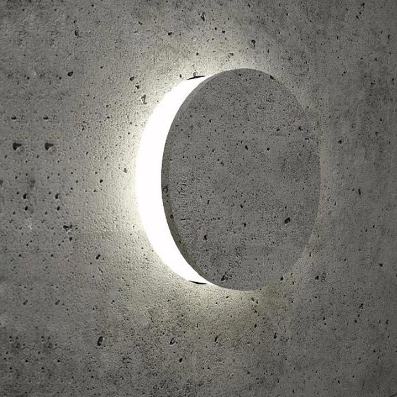 Outdoor Round Gray Concrete LED Wall Flush Lights Accent Landscape Lighting - Lamp Outdoor