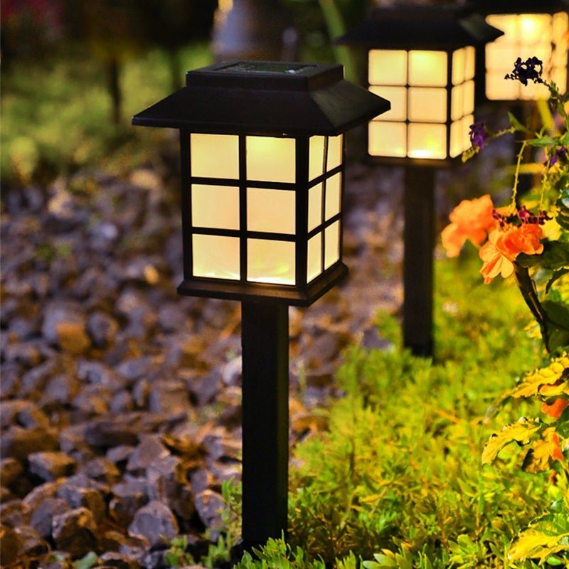 Square Pavilion-shaped Solar Outdoor Lights Black LED Garden Stakes Post Lighting - Lamp Outdoor