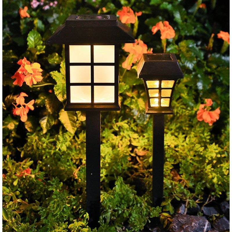 Square Pavilion-shaped Solar Outdoor Lights Black LED Garden Stakes Post Lighting - Lamp Outdoor