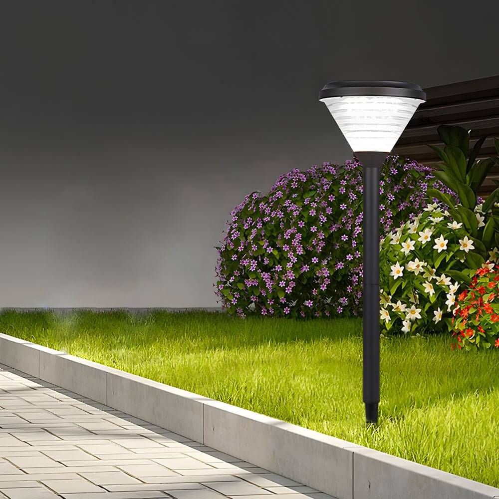Modern Black LED Solar Pathway Lights 27.6-Inch High with Clear Frosted Lampshade - Lamp Outdoor
