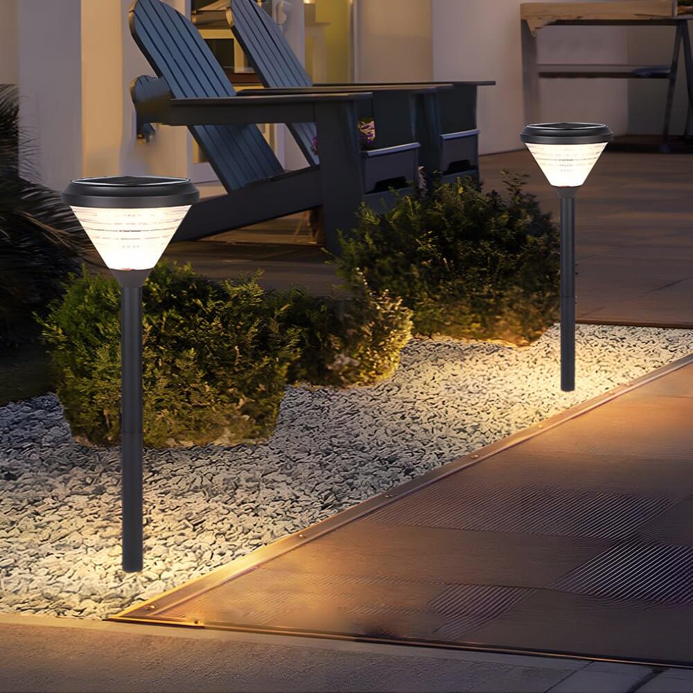 Modern Black LED Solar Pathway Lights 27.6-Inch High with Clear Frosted Lampshade - Lamp Outdoor