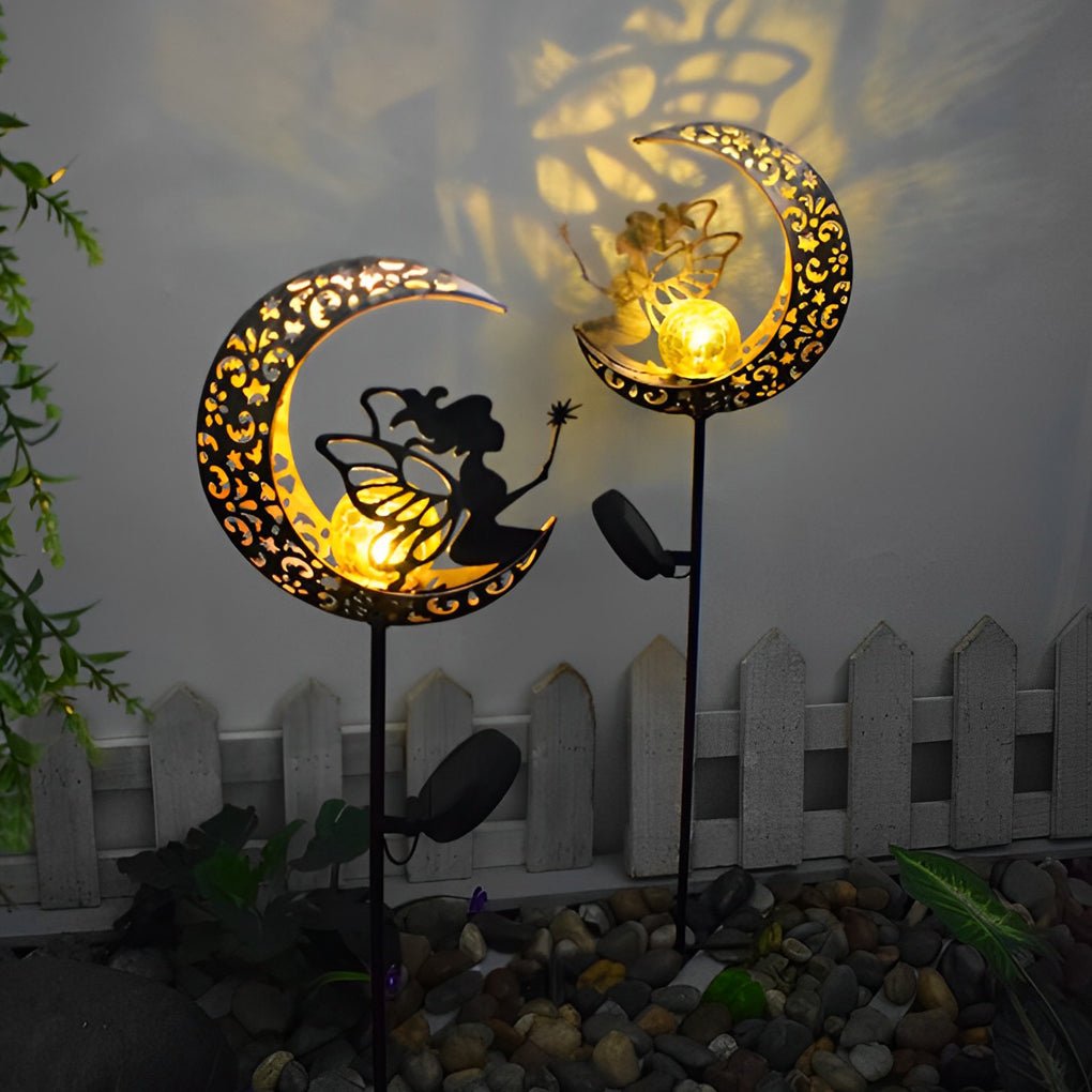 Mystical Moon & Sun Flame Iron Hollow Projector Solar Garden Light - Lamp Outdoor