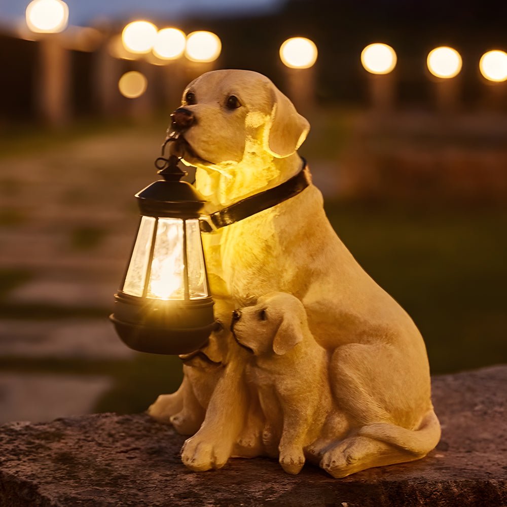 Resin Dog with Lantern Landscape Decor Solar Outdoor Lights - Lamp Outdoor