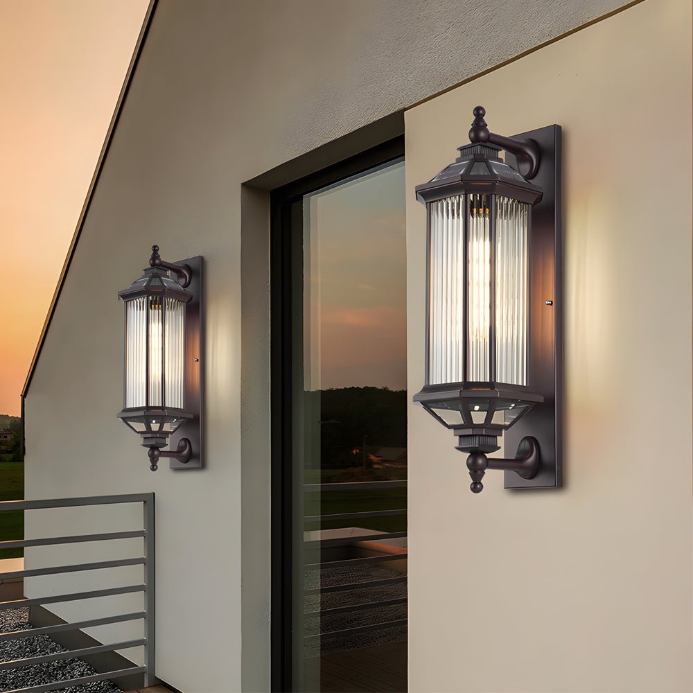 Retro Rectangular Ribbed Glass Solar Outdoor Wall Light - Lamp Outdoor