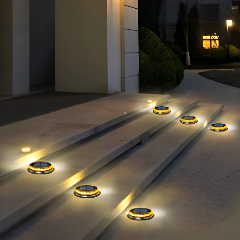 Solar-Powered LED Black Disc Pathway Lights - 4 Pack Outdoor Lighting - Lamp Outdoor
