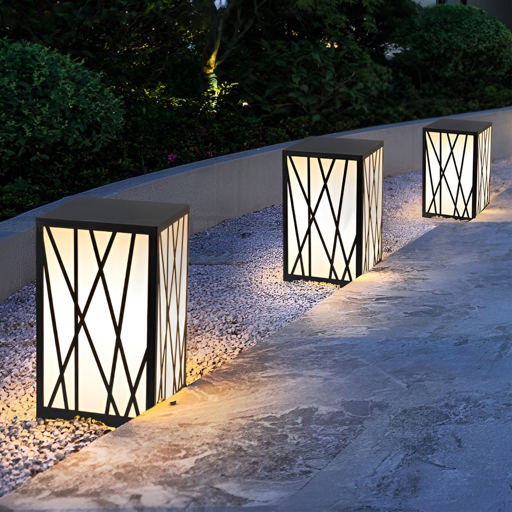 20W Square Solar LED Bollard Lights with Linear Pattern Lampshade - Lamp Outdoor