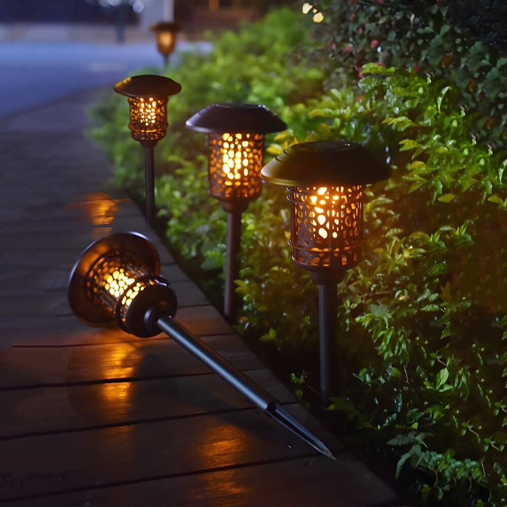 Stylish Black Solar Stake Pathway Light with Flamed SMD LEDs - 22.4 Inches Tall - Lamp Outdoor