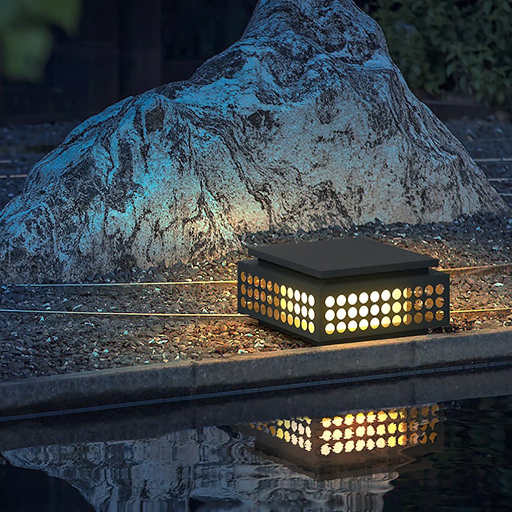 Elegant Solar LED Garden Lamp Vintage Hollowed Pattern, Weatherproof Metal Design - Lamp Outdoor