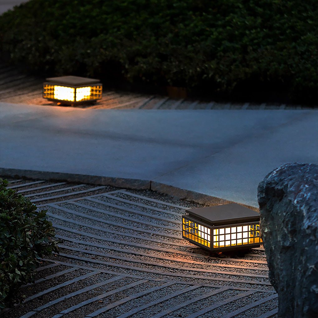 Elegant Solar LED Garden Lamp Vintage Hollowed Pattern, Weatherproof Metal Design - Lamp Outdoor