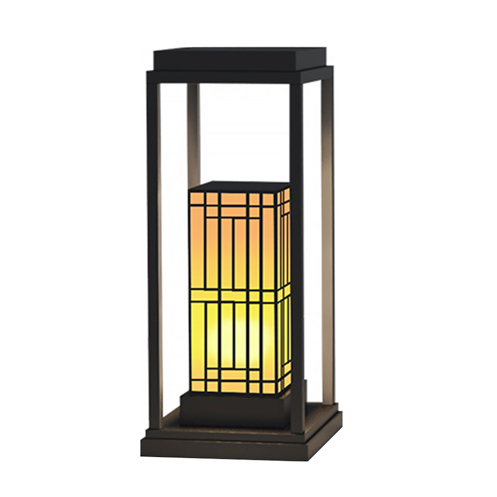 Traditional Asian Outdoor Light with Rectangular Frame and Patterned Lampshade - Lamp Outdoor