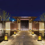 Traditional Asian Outdoor Light with Rectangular Frame and Patterned Lampshade - Lamp Outdoor
