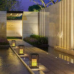 Traditional Asian Outdoor Light with Rectangular Frame and Patterned Lampshade - Lamp Outdoor