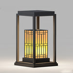 Traditional Asian Outdoor Light with Rectangular Frame and Patterned Lampshade - Lamp Outdoor