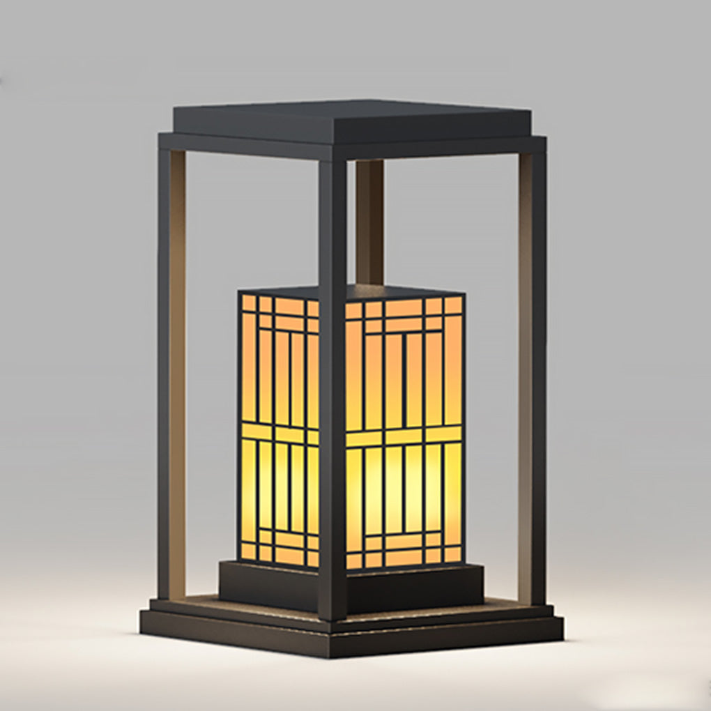 Traditional Asian Outdoor Light with Rectangular Frame and Patterned Lampshade - Lamp Outdoor