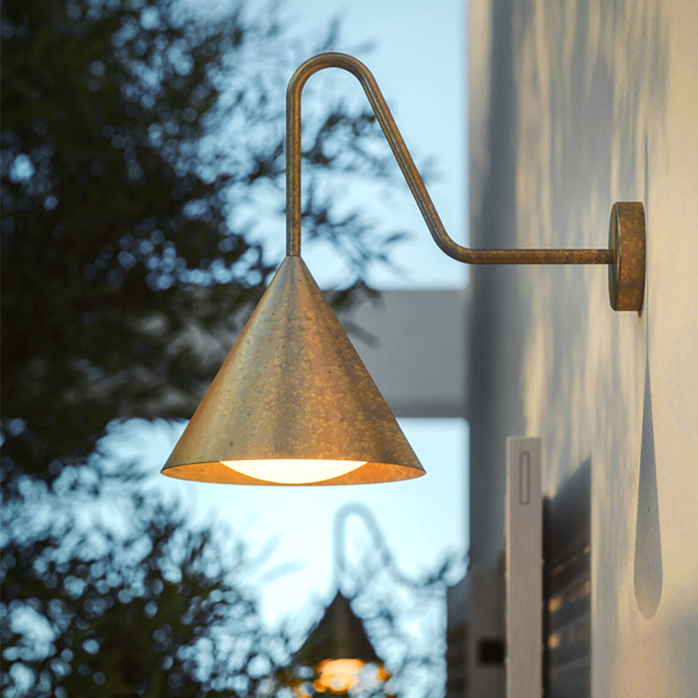 Arisha Modern Minimalist Cone Metal Outdoor Waterproof Wall Lamp，Black/Gold - Lamp Outdoor