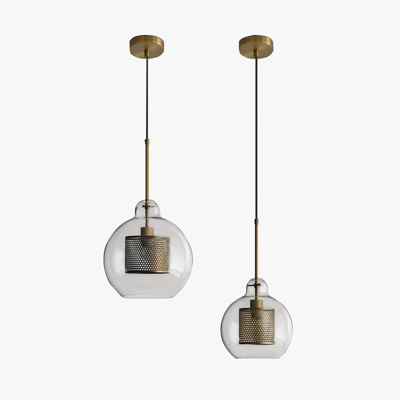 Hessa Contemporary Golden Pendant Light, Glass, Globe/Cylindric - Lamp Outdoor