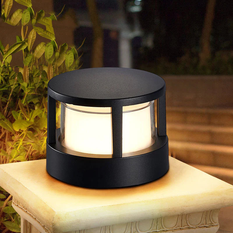 Zyra Modern Metal Cylindrical Outdoor Bollard Light, Black - Lamp Outdoor