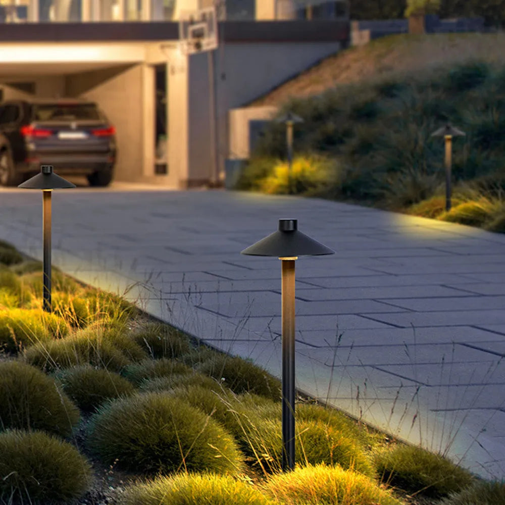 Drex Contemporary Metal Cap-Shaped Outdoor Path Light, Black - Lamp Outdoor