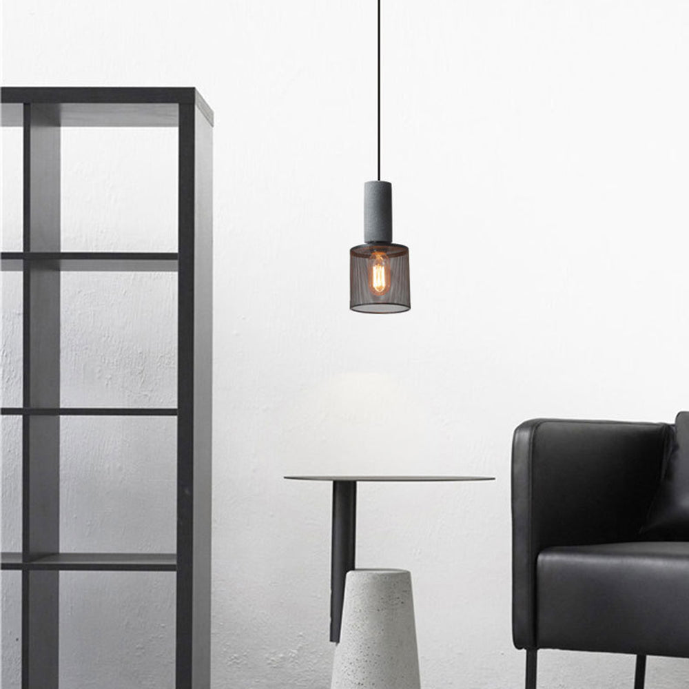 Xenith Industrial Cylindrical Pendant Light, Cement/Metal - Lamp Outdoor