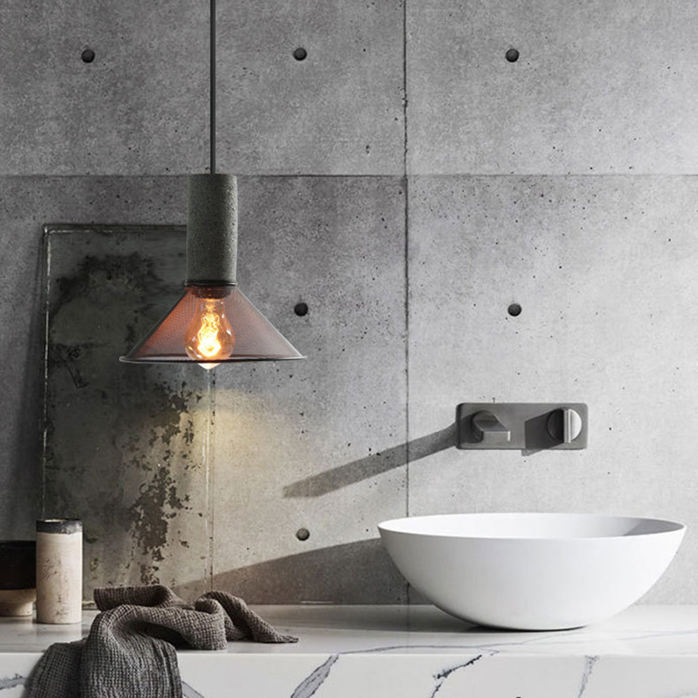 Xenith Industrial Cylindrical Pendant Light, Cement/Metal - Lamp Outdoor