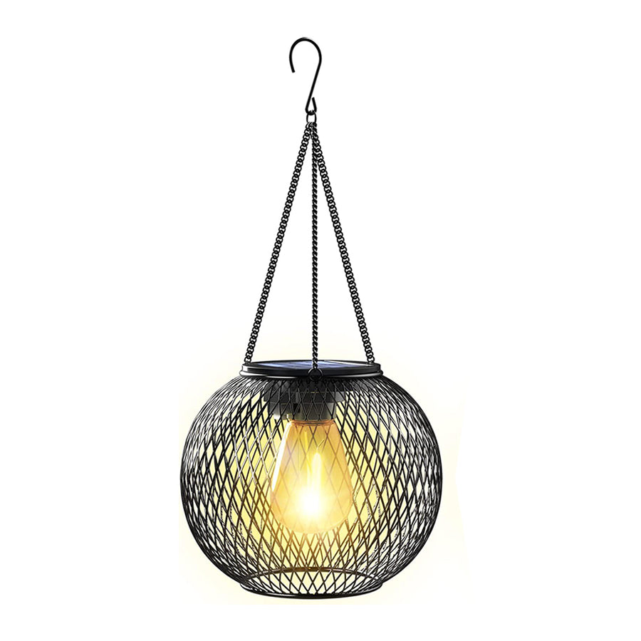Metal Hollow Black Lantern Pendant Light Solar-Powered - Lamp Outdoor