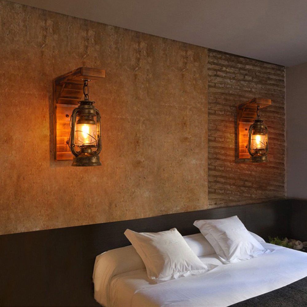 Lyros Lantern Vintage Wooden Rustic Wall Lamp - Lamp Outdoor