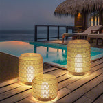 Ritta Vintage Lantern Rattan Floor Lamp, Hardwired/Solar, - Lamp Outdoor