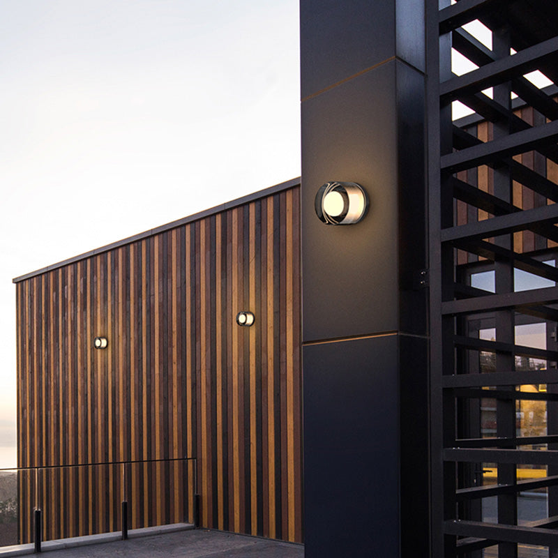 Valentina Modern Mini Drum Metal/Acrylic Outdoor Wall Lamp, Transparent - Lamp Outdoor