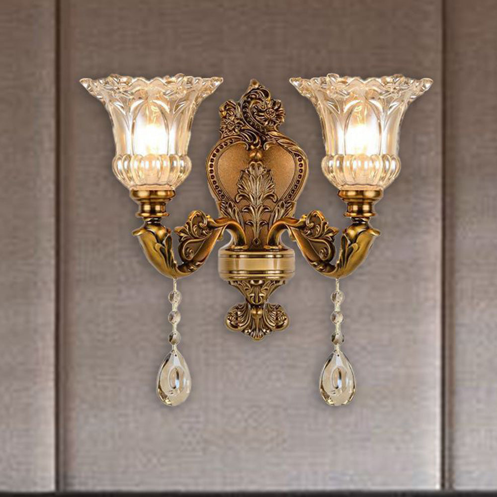 Ramiq Vintage Flor Metal/Glass Wall lamp, Gold - Lamp Outdoor
