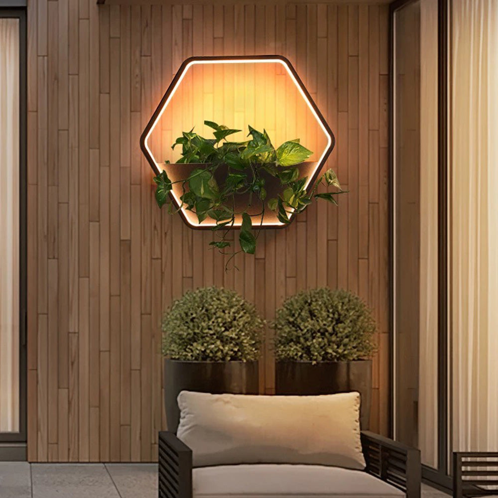 Ray Minimalist Hexagonal Ring With Shelf Metal Outdoor Wall Lamp - Lamp Outdoor