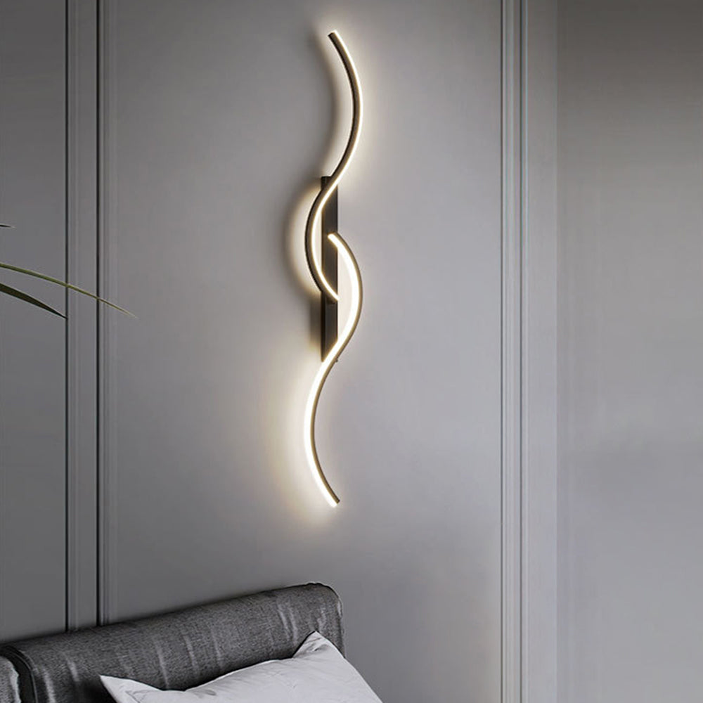 Lumor Modern Linear Wave Bedroom Wall Lamp, Black/Gold - Lamp Outdoor