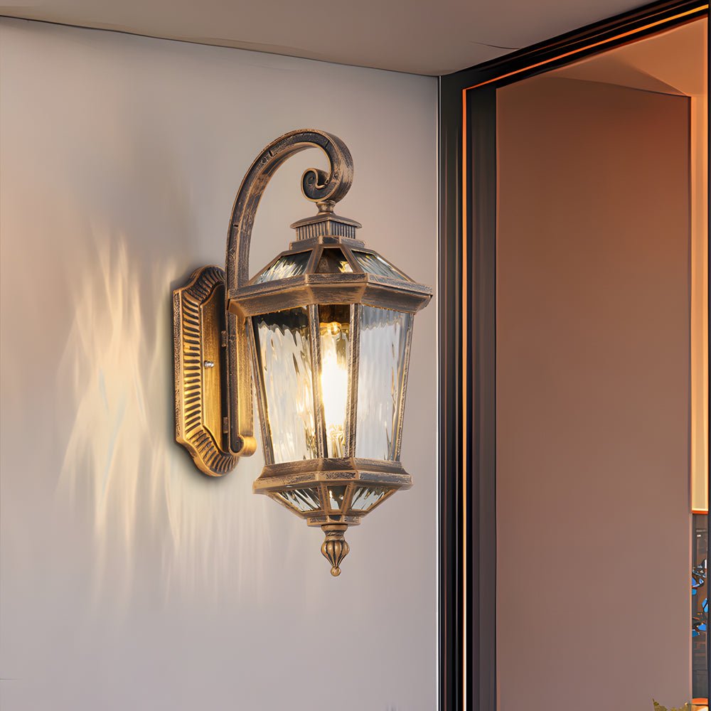 1-Light Black Clear Water Glass Outdoor Wall Light Lantern Wall Sconce Porch Wall Mounted Lights Exterior Wall Lamp - Lamp Outdoor