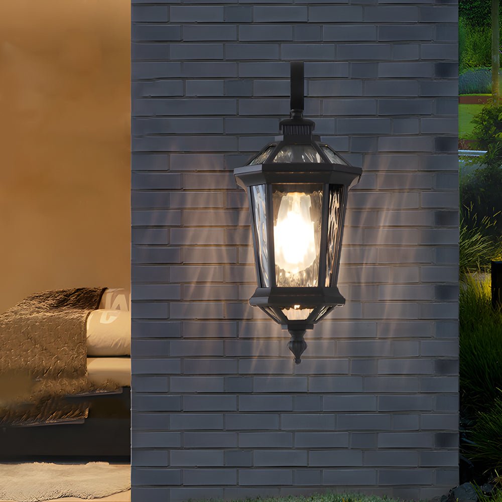 1-Light Black Clear Water Glass Outdoor Wall Light Lantern Wall Sconce Porch Wall Mounted Lights Exterior Wall Lamp - Lamp Outdoor