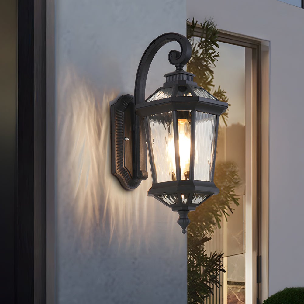 1-Light Black Clear Water Glass Outdoor Wall Light Lantern Wall Sconce Porch Wall Mounted Lights Exterior Wall Lamp - Lamp Outdoor